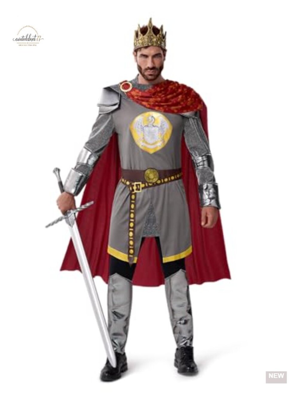 Men's Medieval King Costume Robe Armor Crown Halloween Cosplay
